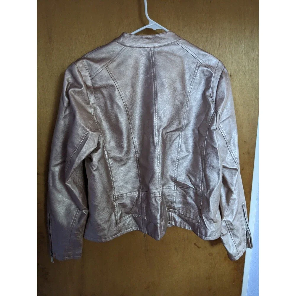 Baccini Pink Faux Leather Snap Closure Biker Moto Zip Up Jacket Size XL - Picture 3 of 8